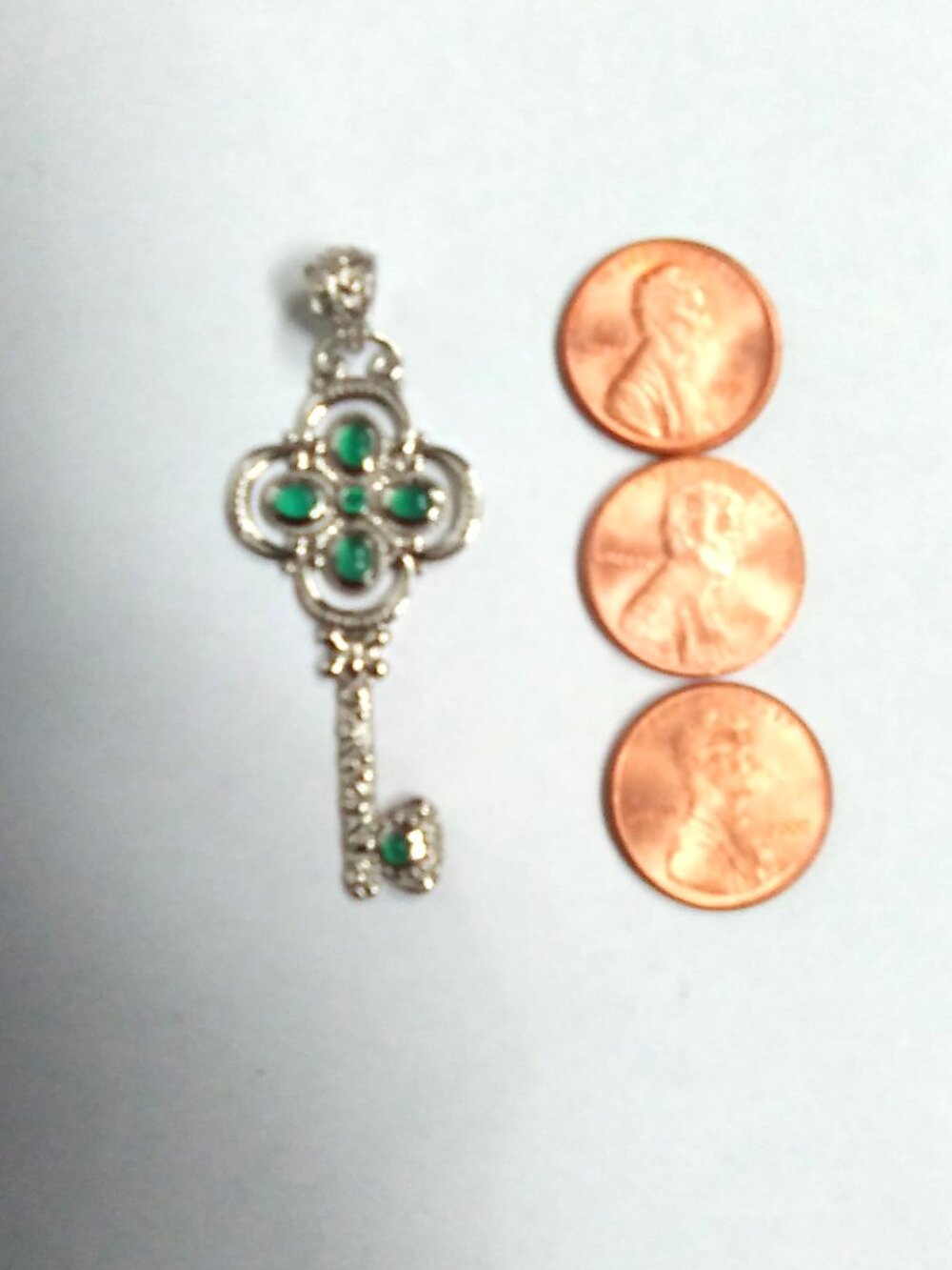 Silver Key Pendant with Green Chalcedony Accents - Picture 3 of 3